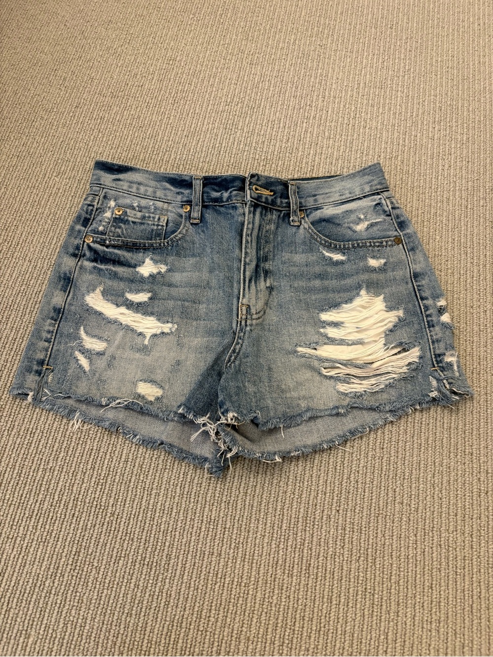 pistola Distressed Light Blue High-Rise Jean Shorts